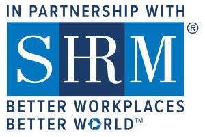 SHRM logo with the text In Partnership with SHRM Better Workplaces Better World